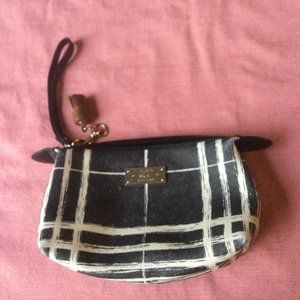 Used RALPH LAUREN Black & White Plaid SWANFIELD Leather Strap Cosmetic Pouch